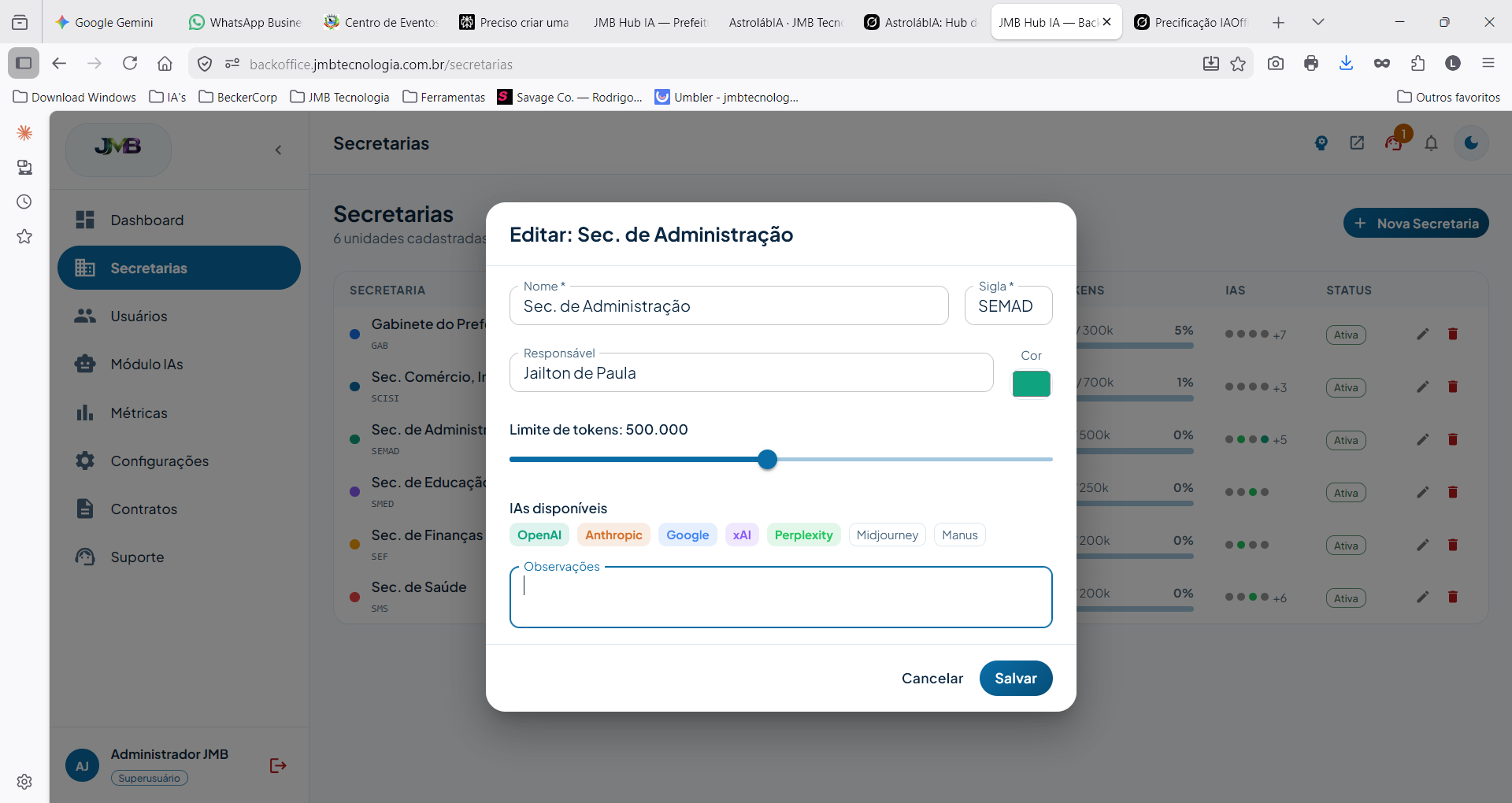 Controle de Secretarias